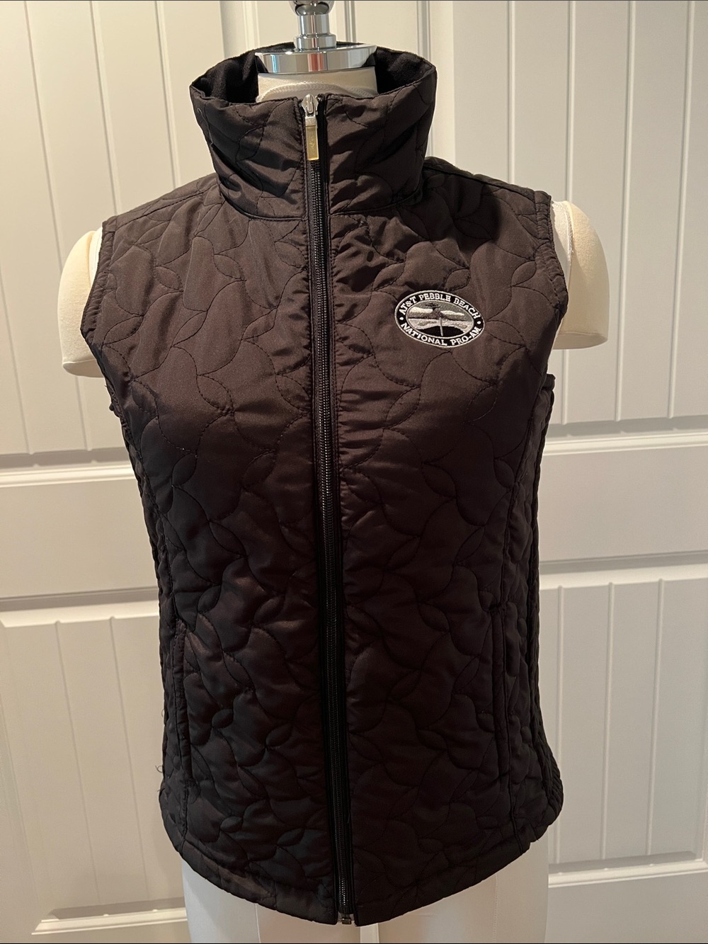 Black Quilted Sleeveless Vest with High Collar